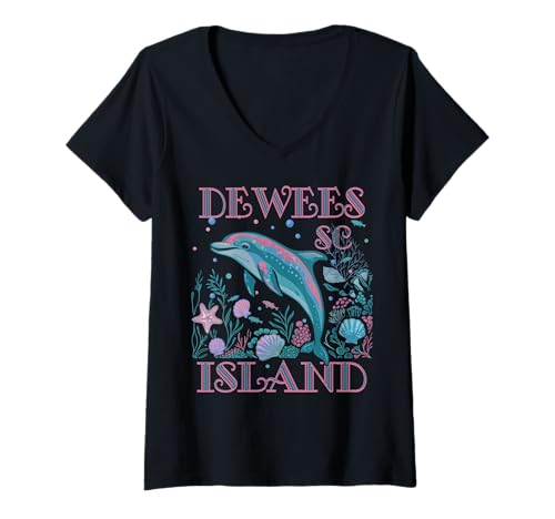 Damen BUNTES STRAND-SOUVENIR MIT DELFIN VON DEWEES ISLAND SC T-Shirt mit V-Ausschnitt Damen BUNTES STRAND-SOUVENIR MIT DELFIN VON DEWEES ISLAND SC T-Shirt mit V-Ausschnitt von DEWEES ISLAND SC DOLPHIN BEACH VACATION