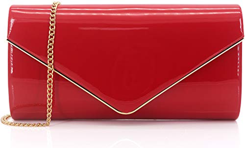 Dexmay Clutch, Lackleder, Umschlag, glänzend, für Süßigkeiten, faltbar, Clutch, Abendtasche für Damen, Rot/Ausflug, einfarbig (Getaway Solids), Medium von DEXMAY DM