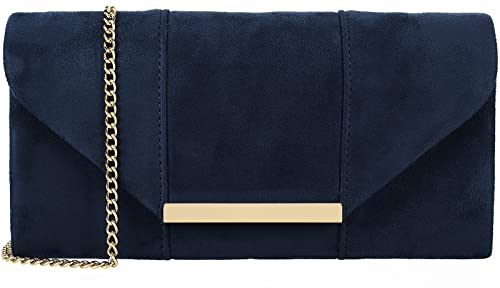 Dexmay Damen-Umhängetasche, Kunstwildleder, Umschlag, Clutch, Abend, Samt, umklappbare Umhängetasche, marineblau, Medium von DEXMAY DM