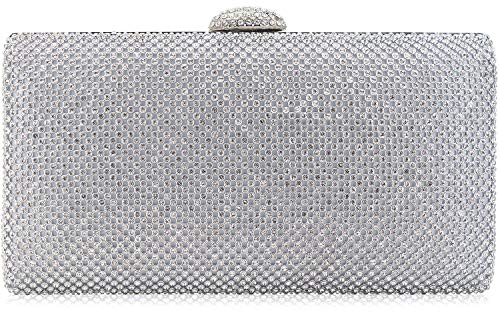 Dexmay Große Strass Geldbörse mit Kristallverschluss Abend Clutch Tasche formelle Party Handtasche, silber, Large von DEXMAY DM