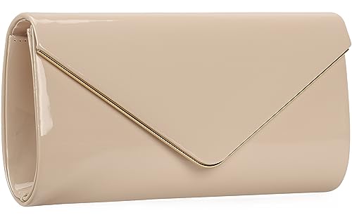 Dexmay Lackleder-Umschlag-Clutch, Geldbörse, glänzend, Süßigkeiten-Falttasche, Abendtasche für Damen, nude, Medium von DEXMAY DM