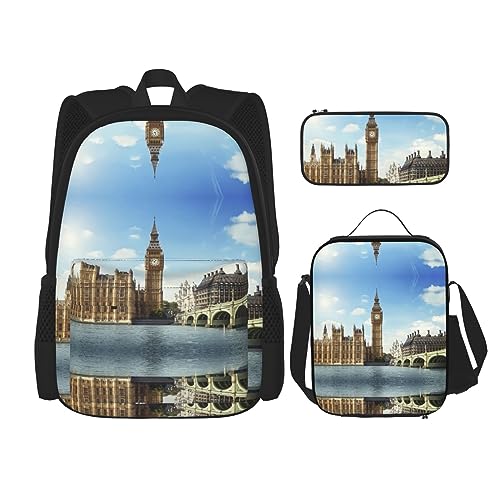 DEXNEL Große Kapazität Kleine Ballerina Tanzende Mädchen Rucksack Mittagessen Tasche Federmäppchen Kombination 3-teiliges Set, für Mittelschule, london, Einheitsgröße von DEXNEL