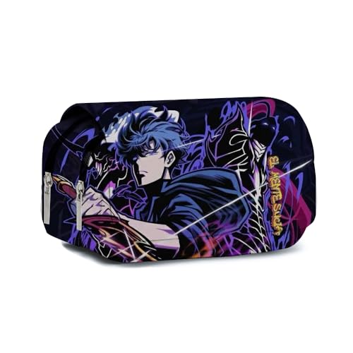 DEXSHUN Sung Jin Woo Federmäppchen Anime Cha Hae-In Pencil case Cartoon Schreibwaren Doppelschichtiger 3D-Druck Federmäppchen Große Stifttasche für Mädchen Jungen von DEXSHUN