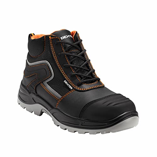 DEXTER - Sicherheitsschuhe - Herren/Damen - Arbeitsschuhe - 40 EU - S3 SRC - rutschfest - Durchtrittsicher - Fiberglaskappe - Wasserdichtes Leder - Schwarz - Orange von DEXTER