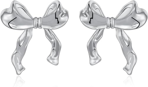 Bow Earrings, Gold Silber Bogen Ohrstecker Ohrringe für Damen, Schleifen Schmuck Frauen (Silver) von DEYROS
