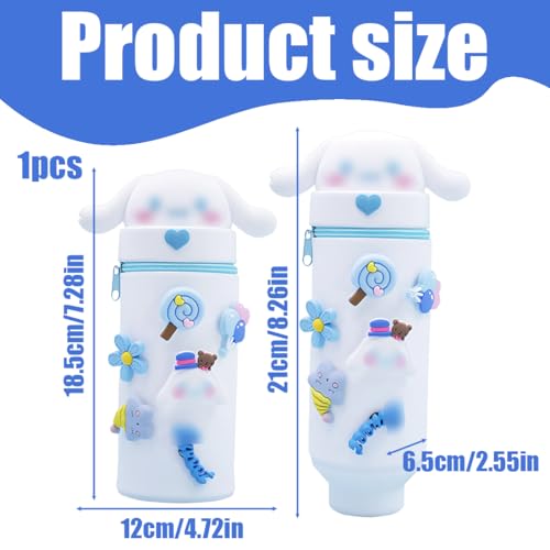 DEZP 1 Stück Kawaii Pencil Case 2 In 1 Soft Silicone Federmäppchen 18.5 * 6.5Cm, Multifunktions Karikatur Theme Pen Holder Zipper Colored Pencils Marker, stifte mäppchen Für Legami Pens(Blau，C) von DEZP