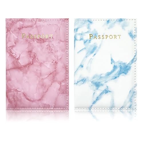 DEZP 2 Pcs Reisepass Organizer Hülle Reisepass Reisepasshülle Passport Holder Reisepasshülle Personalisiert Reisepasshülle Passport Cover Für Damen Herren Reisepass Kreditkarten von DEZP