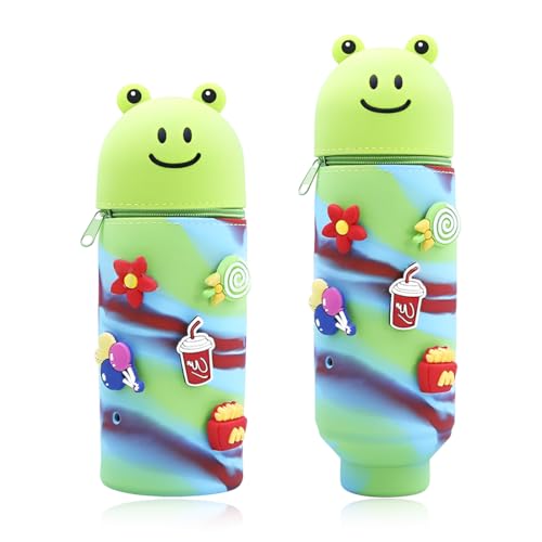DEZP Kawaii Pencil Case 2 In 1 Soft Silicone Federmäppchen, Frosch Multifunktions Theme Pen Holder Zipper Colored Pencils Marker,Stifte Mäppchen Für Legami Pens,18.5 * 6.5Cm(A) von DEZP
