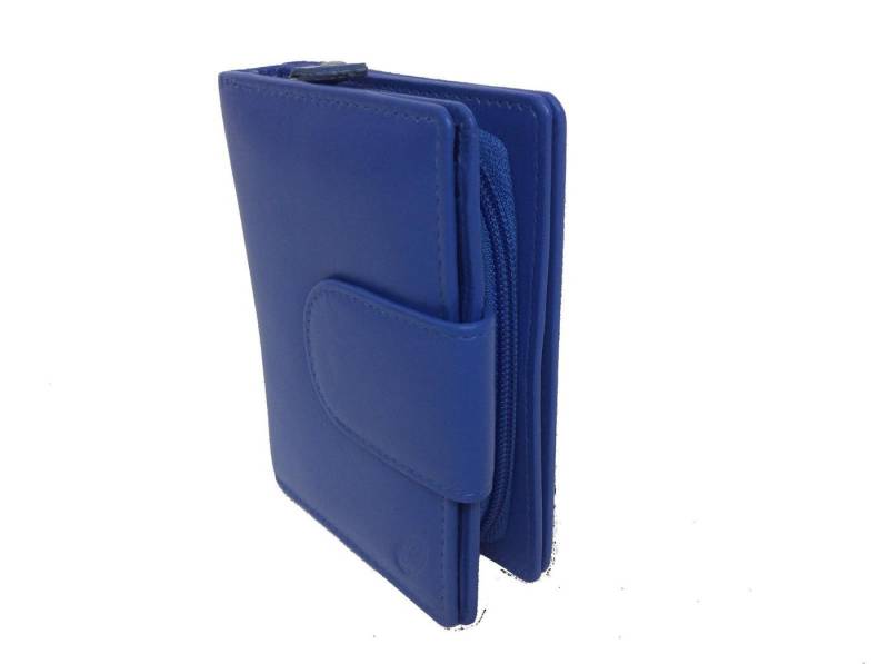 DF Geldbörse blaue Damenbörse Reißverschlussbörse Leder mittelblau von DF