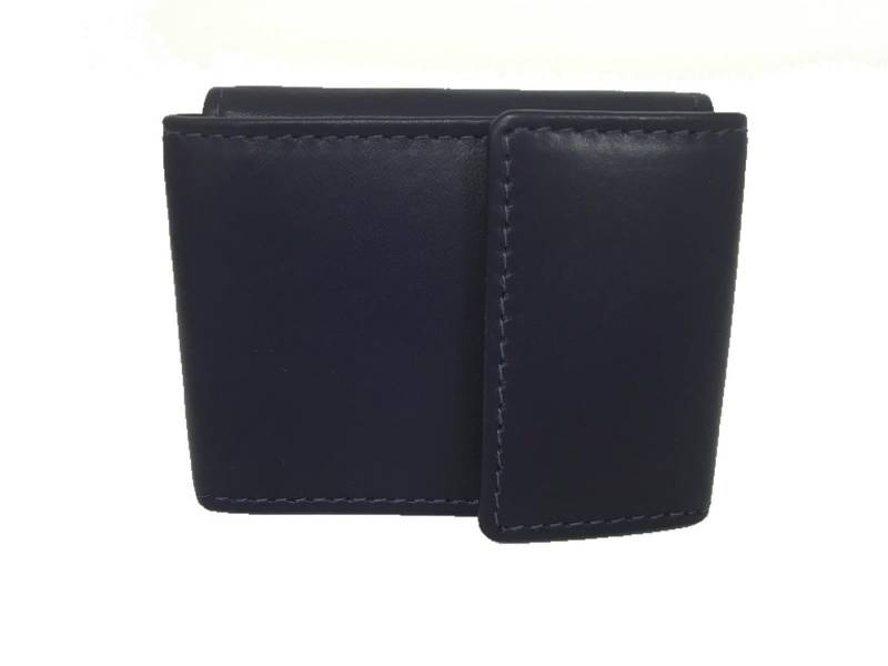 DF Mini Geldbörse extrakleine Herren Minibörse Leder, dunkelblau, navy von DF