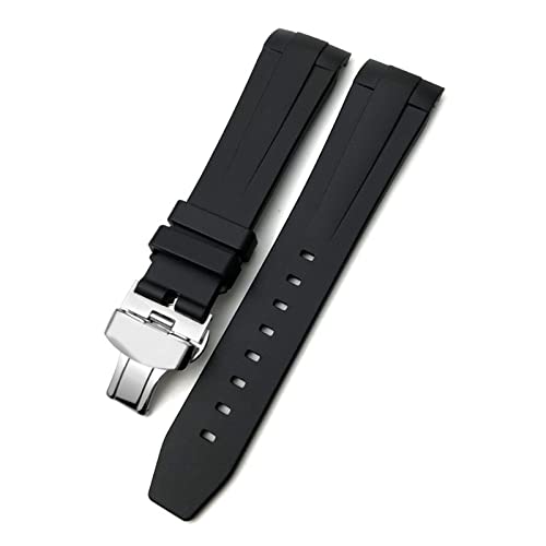 DFAMIN 19 mm 20 mm 21 mm Gummi-Silikon-Armband passend für Longines Conquest HydroConquest L3 wasserdichtes Uhrenarmband mit Dorn/Faltschließe(Black Folding Buckle,21mm) von DFAMIN