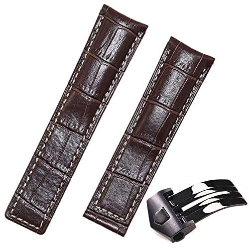 DFAMIN 20/22/24mm Rindsleder Klassisches Armband für TAG HEUER CARRERA Aquaracer MONACO Qualitätsband Weiches Uhrenarmband Handgelenkarmband(With Black Clasp,20mm) von DFAMIN
