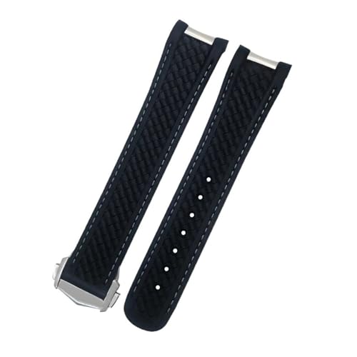 DFAMIN 20 mm 21 mm Fluorkautschuk-Uhrenarmband für Omega Seamaster Uhr AT150 AQUA TERRA 150 FKM Soft Strap Faltschließe(Black silver buckle,21mm) von DFAMIN