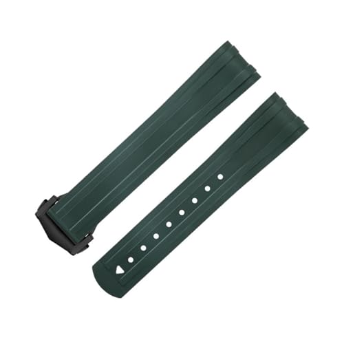 DFAMIN 20 mm FKM Fluorkautschuk mit gebogenem Ende für Omega-Armband für Seamaster 300 Diving Ersatz-Uhrenarmbänder mit Faltschließe aus Edelstahl(Green) von DFAMIN