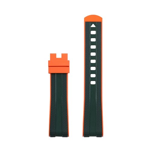 DFAMIN 20 mm für Omega Seamaster 300 Armband mit gebogenem Ende, zweifarbiges weiches Armband, flüssiger Silikon-Gummi-Gürtel(Orange Green) von DFAMIN