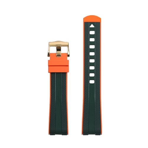 DFAMIN 20 mm für Omega Seamaster 300 Armband mit gebogenem Ende, zweifarbiges weiches Armband, flüssiger Silikon-Gummi-Gürtel(Orange Green 2) von DFAMIN
