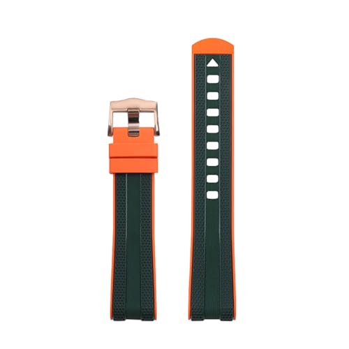 DFAMIN 20 mm für Omega Seamaster 300 Armband mit gebogenem Ende, zweifarbiges weiches Armband, flüssiger Silikon-Gummi-Gürtel(Orange Green 3) von DFAMIN