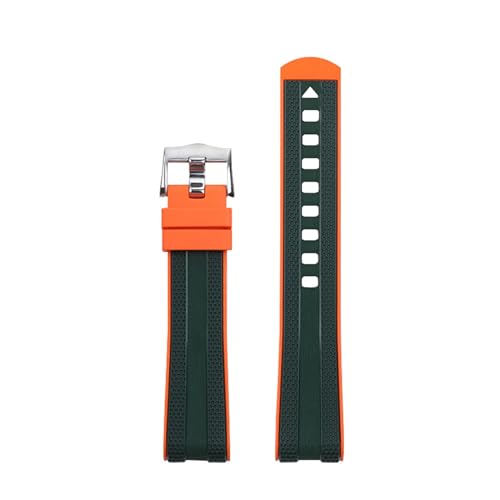 DFAMIN 20 mm für Omega Seamaster 300 Armband mit gebogenem Ende, zweifarbiges weiches Armband, flüssiger Silikon-Gummi-Gürtel(Orange Green 4) von DFAMIN