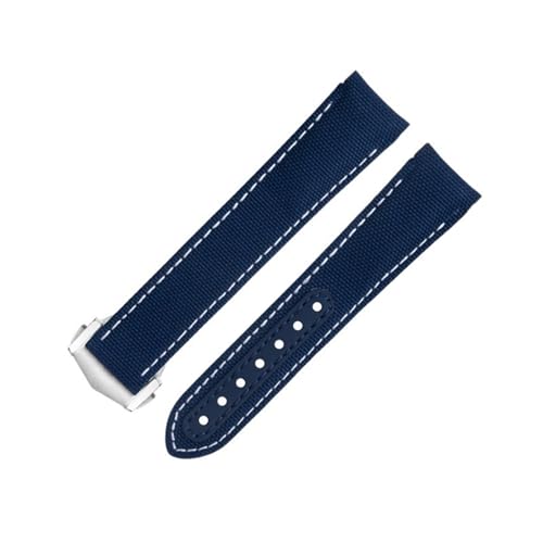 DFAMIN 20 mm graues Nylongewebe-Uhrenarmband passend für Omega-Armband für AT150 Seamaster 300 Planet Ocean De Ville Speedmaster Uhrenarmband mit gebogenem Ende(Blue 8) von DFAMIN