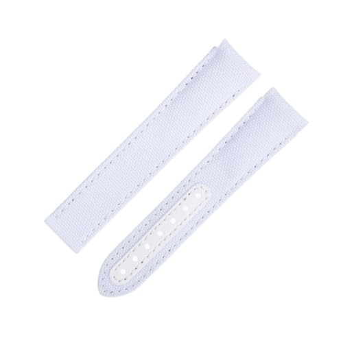 DFAMIN 20 mm neue weiße hochdichte Nylon-Rindsleder-Uhrenarmbänder passend für Omega-Armband für AT150 Seamaster 300 Planet Ocean De Ville Speedmaster Uhrenarmband mit gebogenem Ende(White) von DFAMIN