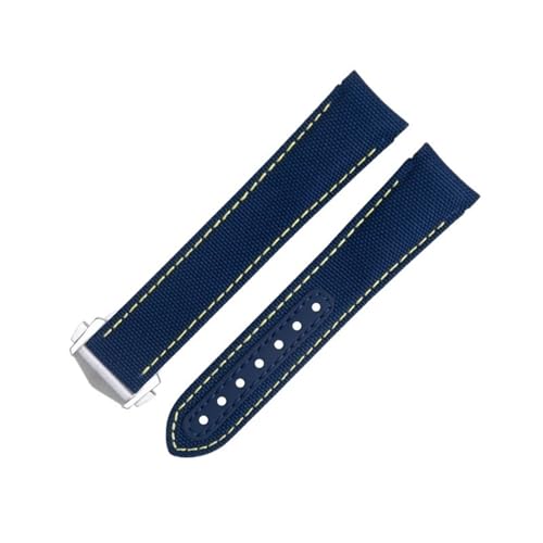 DFAMIN 20 mm weißes Nylongewebe-Uhrenarmband passend für Omega-Armband für AT150 Seamaster 300 Planet Ocean De Ville Speedmaster Uhrenarmband mit gebogenem Ende(Blue 17) von DFAMIN