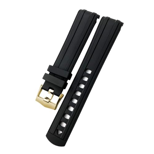 DFAMIN 20mm 21mm 19mm Fluor-Silikon-Gummi-Uhrenarmband für Omega New Seamaster Diver 300 Schwarz Blau Weiches Uhrenarmband(Black gold,22mm) von DFAMIN