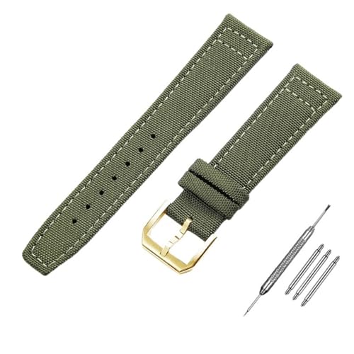 DFAMIN 20mm 21mm 22mm Nylon Canvas Armband für IWC PILOT Portugal PORTOFINO Stoff Uhrenarmband Faltschließe Rindsleder Gürtel(Army Green-gold,22mm) von DFAMIN