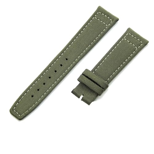 DFAMIN 20mm 21mm 22mm Nylon Canvas Armband für IWC PILOT Portugal PORTOFINO Stoff Uhrenarmband Faltschließe Rindsleder Gürtel(Army Green-no buckle,22mm) von DFAMIN