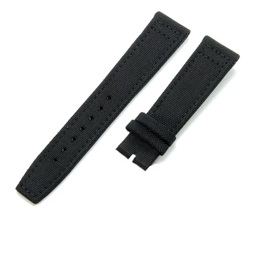 DFAMIN 20mm 21mm 22mm Nylon Canvas Armband für IWC PILOT Portugal PORTOFINO Stoff Uhrenarmband Faltschließe Rindsleder Gürtel(Black-no buckle,20mm) von DFAMIN
