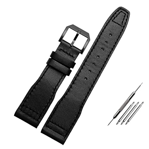 DFAMIN 20mm 21mm Braun Schwarz Herren Armband Für IWC Pilot Mark XVIII IW327004 IW377714 Uhrenarmband Kalb Echtes Lederarmband(Black line Black,21mm) von DFAMIN