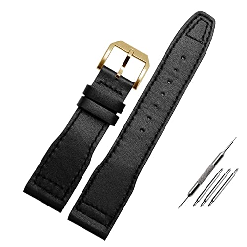 DFAMIN 20mm 21mm Braun Schwarz Herren Armband Für IWC Pilot Mark XVIII IW327004 IW377714 Uhrenarmband Kalb Echtes Lederarmband(Black line Gold,21mm) von DFAMIN