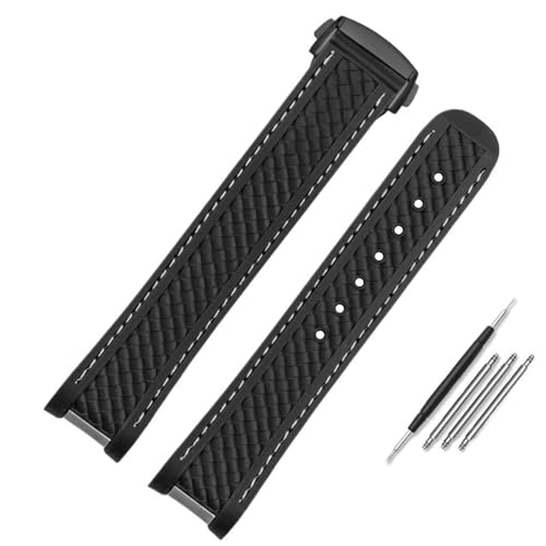 DFAMIN 20mm 21mm Gummi Silikon Uhrenarmband für Omega Seamaster 300 AT150 Aqua Terra Ultra Light 8900 Stahlschnalle Blau Armband Armbänder(Black-black bucke,20mm) von DFAMIN