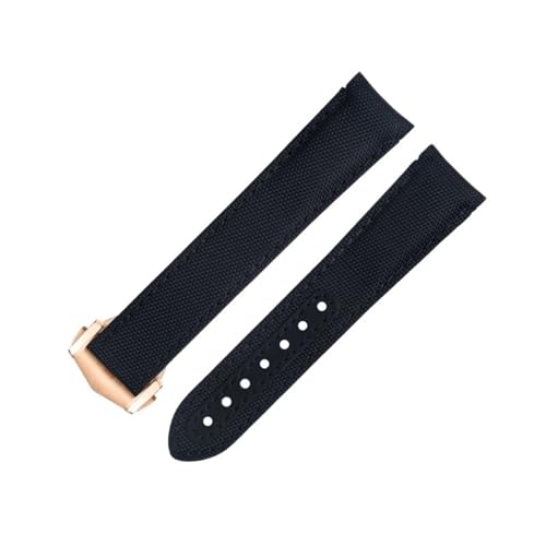 DFAMIN Für Omega-Armband AT150 Seamaster 300 Planet Ocean De Ville Speedmaster Uhrenarmband mit gebogenem Ende, 20 mm schwarze Linie, hochdichtes Nylon-Rindsleder-Uhrenarmband(Blue 4) von DFAMIN