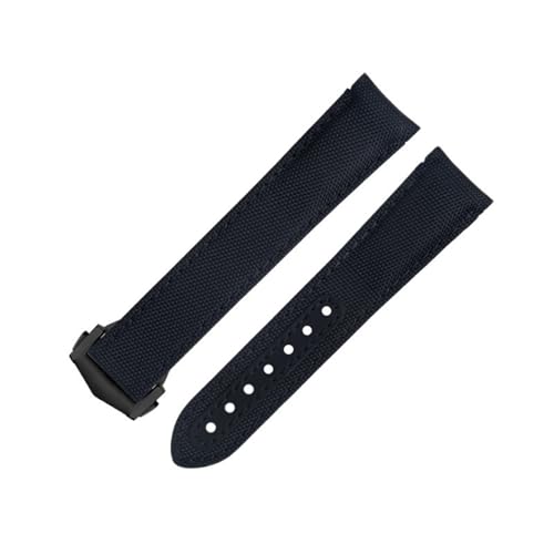 DFAMIN Für Omega-Armband AT150 Seamaster 300 Planet Ocean De Ville Speedmaster Uhrenarmband mit gebogenem Ende, 20 mm schwarze Linie, hochdichtes Nylon-Rindsleder-Uhrenarmband(Blue 6) von DFAMIN