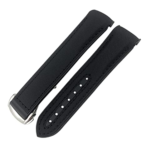 DFAMIN Gummi Nylon Leder Uhrband 20mm 22mm 19 21mm Für Omega Seamaster Mittlere Greenwich Zeit Planet Ocean Diver 300 Orange Silikon Uhrengurt(Black,21mm) von DFAMIN