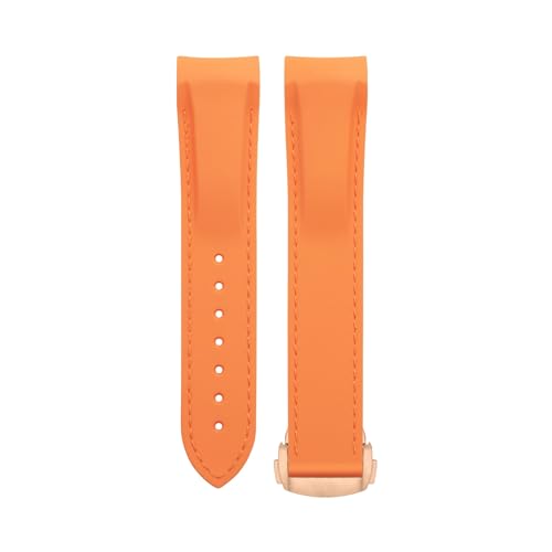 DFAMIN Weiches, flexibles Gummiarmband für Omega Speedmaster Moonwatch Seamaster 300 AT150 PLANET OCEAN 600 Armband 20/21/22 mm runde Schnalle aus Roségold(Orange Orange,21mm) von DFAMIN