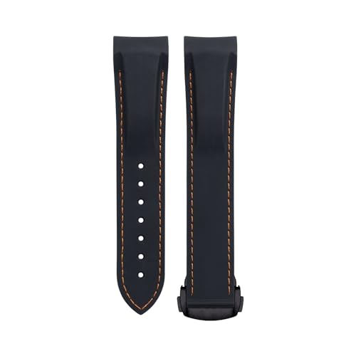 DFAMIN Weiches, flexibles Gummiarmband für Omega Speedmaster Moonwatch Seamaster 300 AT150 PLANET OCEAN 600 Armband 20/21/22 mm schwarze runde Schnalle(Black Orange,22mm) von DFAMIN