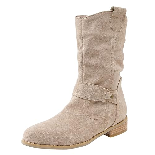 DFEK cowboystiefel damen leder stiefeletten damen mit absatz beige reitstiefeletten damen 37 stiefeletten damen cowboystiefel damen leder 31.99 von DFEK