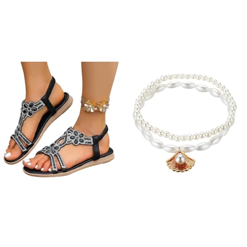 Glitzer Strass Sandalen Damen Sommer, Elegant Flach Schuhe, Weite Barfuss Sandalen Slingback Offene Schuhe Waschbar, 35-46 Glitzer Strass Sandalen Damen Sommer, Elegant Flach Schuhe, Weite Barfuss Sandalen Slingback Offene Schuhe Waschbar, 35-46 von DFEK