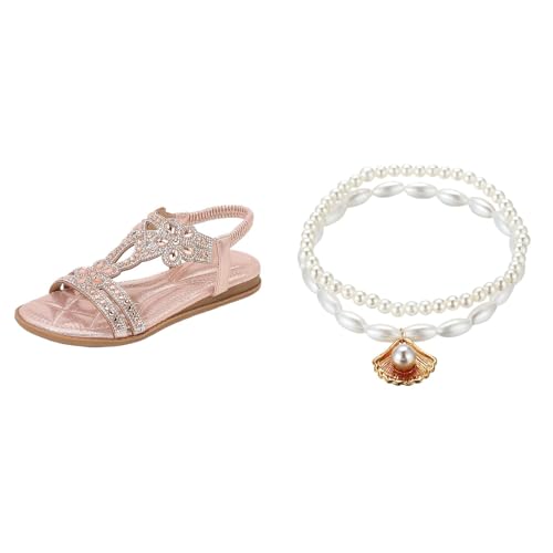 Glitzer Strass Sandalen Damen Sommer, Elegant Flach Schuhe, Weite Barfuss Sandalen Slingback Offene Schuhe Waschbar, 35-46 von DFEK