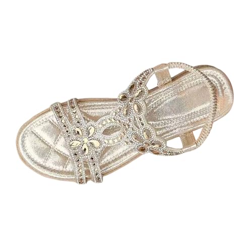 Glitzer Strass Sandalen Damen Sommer, Elegant Flach Schuhe, Weite Barfuss Sandalen Slingback Offene Schuhe Waschbar, 35-46 von DFEK