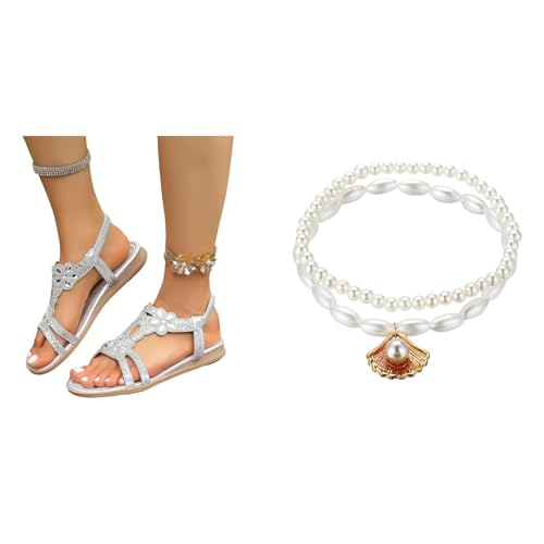 Glitzer Strass Sandalen Damen Sommer, Elegant Flach Schuhe, Weite Barfuss Sandalen Slingback Offene Schuhe Waschbar, 35-46 Glitzer Strass Sandalen Damen Sommer, Elegant Flach Schuhe, Weite Barfuss Sandalen Slingback Offene Schuhe Waschbar, 35-46 von DFEK