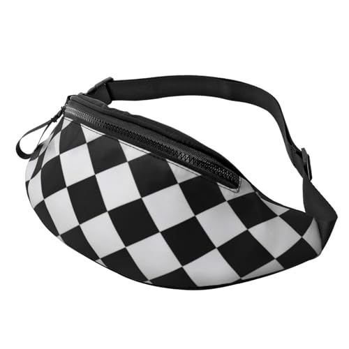Fashion Casual Schwarz und Weiß karierte Bauchtasche - Verstellbare Bauchtasche Hüfttasche Hüfttasche für Damen & Herren - Strapazierfähig, Leicht, Sicherer Reißverschluss Hüfttaschen für Wandern, von DFEPFKGOKL