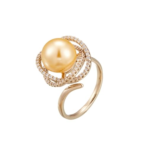 DFEPPJHG Atmosphärischer, Runder Und Glänzender Offener Ring Aus Kunstperlen, Modischer Und Leichter Luxus-Ring Mit Mikro-Intarsien Aus Zirkonia, Verstellbarer Zeigefingerring For Frauen von DFEPPJHG