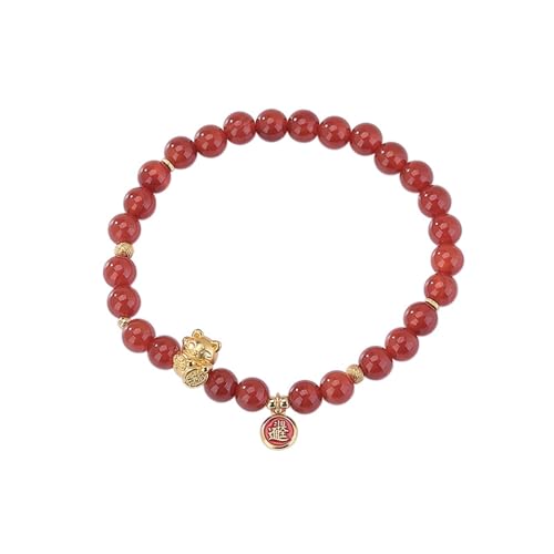 DFEPPJHG Glückskatzen-Perlenarmband Aus Rotem Achat DFEPPJHG Glückskatzen-Perlenarmband Aus Rotem Achat von DFEPPJHG