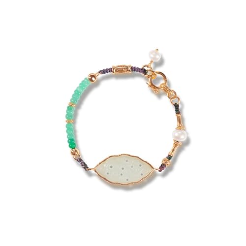 DFEPPJHG Hetian Weiße Jade Armband Damen Gold Perle Geflochtenes Seil Armband DFEPPJHG Hetian Weiße Jade Armband Damen Gold Perle Geflochtenes Seil Armband von DFEPPJHG