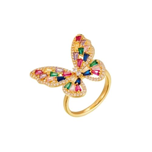 DFEPPJHG Hochwertiger Luxus-Mikro-Intarsien-Schmetterling Offener Ring Modischer Und Eleganter Bunter Insekten-Zeigefingerring Beliebter Exquisiter Ring von DFEPPJHG