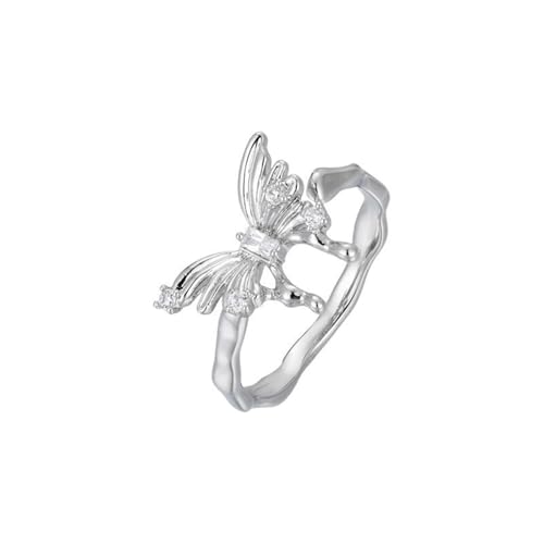 DFEPPJHG Leichter Luxus-Flüssigkeitsschmetterlings-Serie Offener Ring Im Kalten Stil Dreidimensionaler Insekten-Zeigefingerring Verstellbarer High-End-Ring von DFEPPJHG