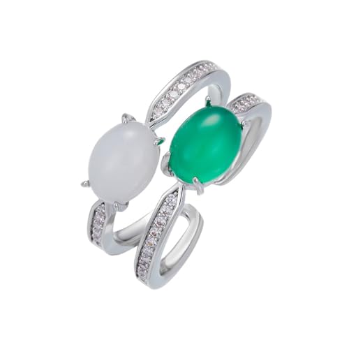 DFEPPJHG Micro-intarsien Zirkonium Smaragd Chalcedon Offenen Ring Chinesischen Stil Retro Elegante Doppel-Schicht Index Finger Ring Weiblichen Ring von DFEPPJHG