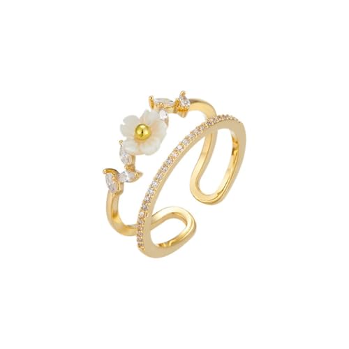 DFEPPJHG Mode Shell Blume Micro-Intarsien Zirkon Offenen Ring Licht Luxus Vielseitig Einstellbare Zeigefinger Ring Exquisite Ring von DFEPPJHG